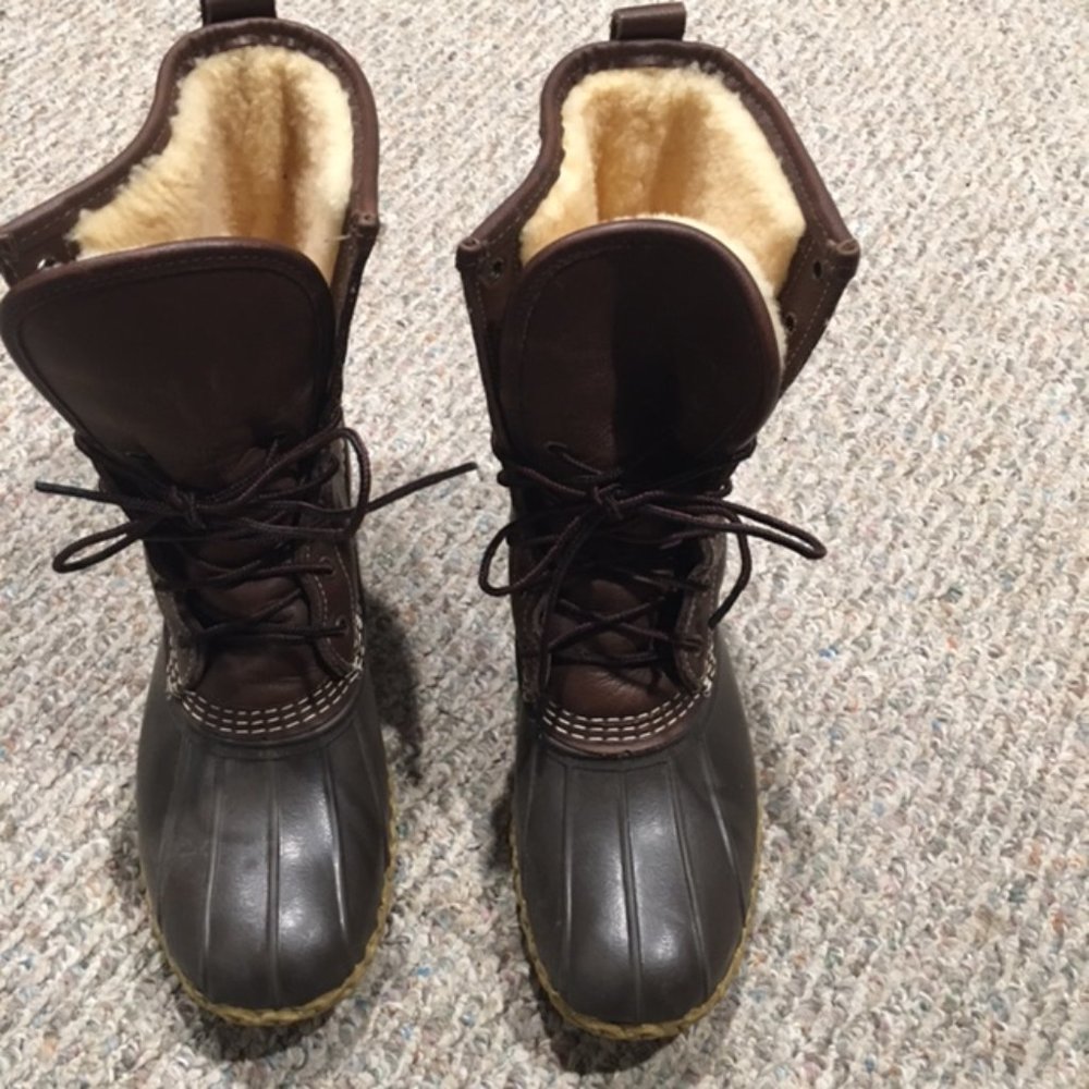 LL BEAN Duck Boots Brown Leather Unlined Shoe Men's  Size 9 M